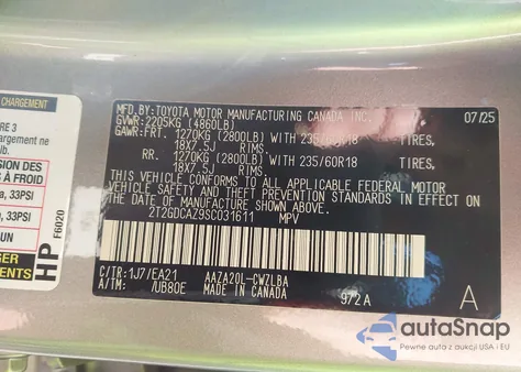 2025 Lexus Nx 250 Premium z USA, uszkodzony, nr VIN 2T2GDCAZ9SC031611